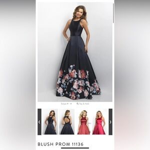 Women's Navy Blue Floral Ball Gown Dress